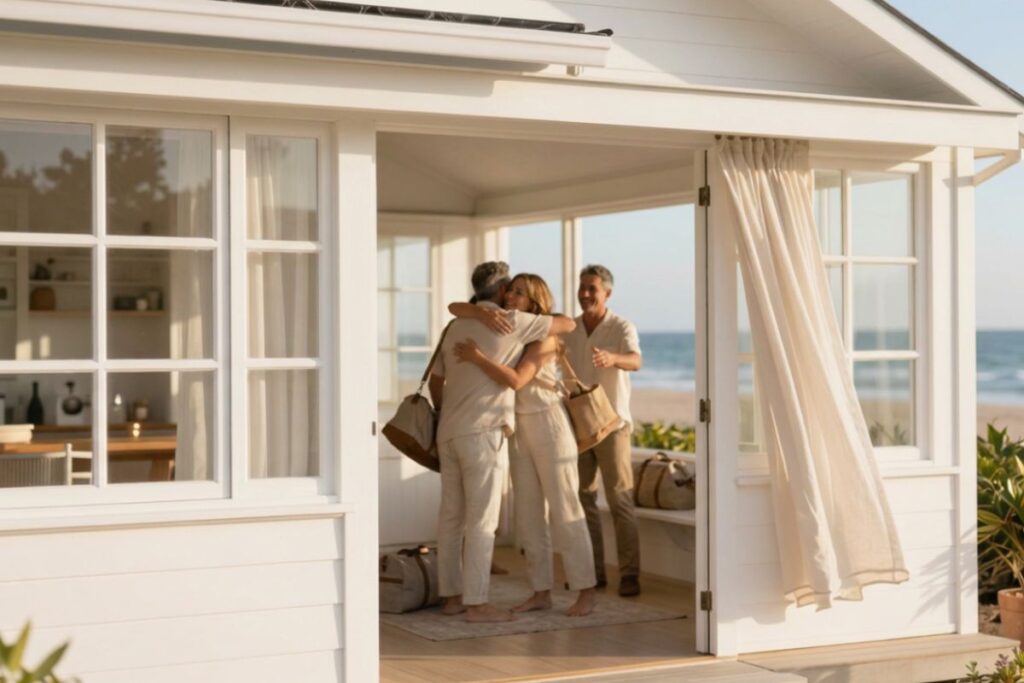 Guests being welcomed at a coastal home